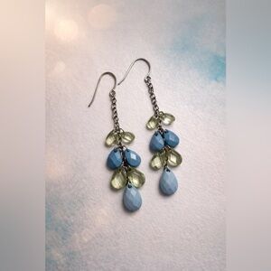 Blue Green Beaded Dangle Earrings | Aesthetic Statement Jewelry